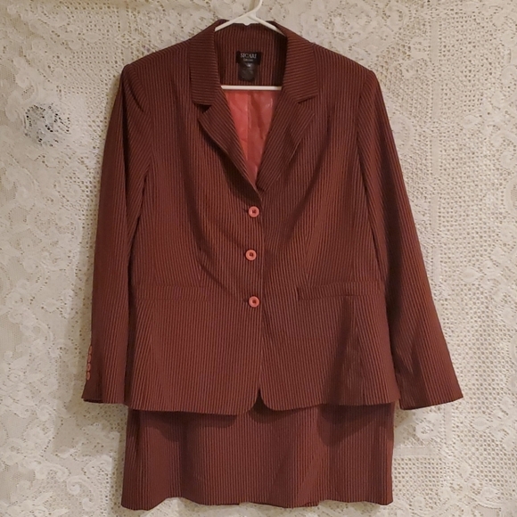 2 piece business suit pinstripe skirt and blazer - Picture 2 of 14